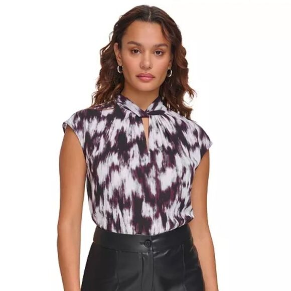 Calvin Klein Black and White Patterned Blouse - Picture 1 of 7